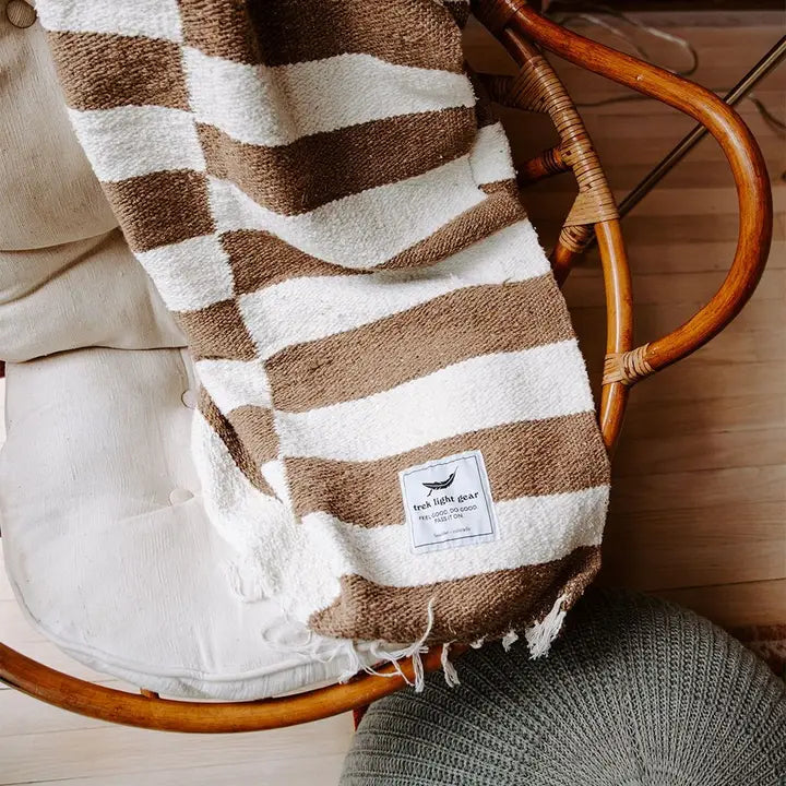 Handwoven Throw Blanket, Beige Stripe