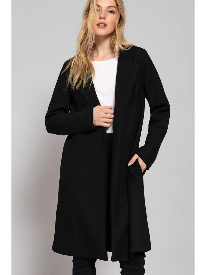 Black Long Open Front Felt Coat