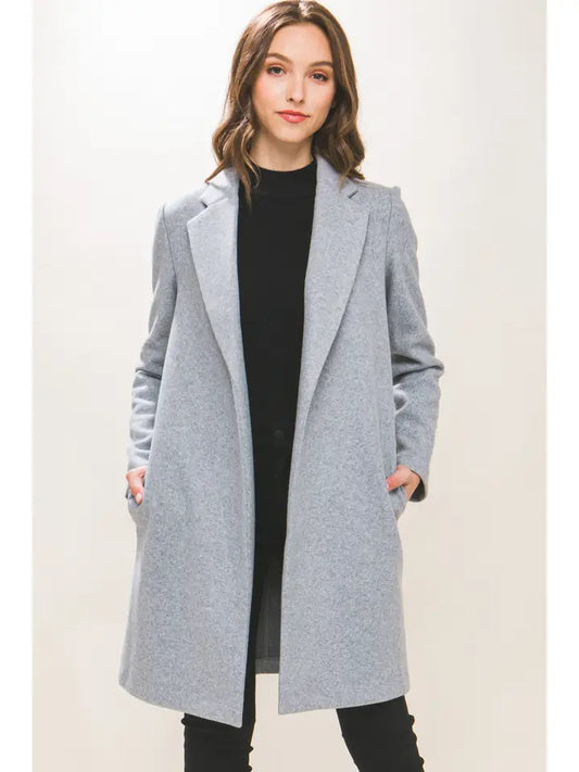 Light Gray Long Open Front Felt Coat