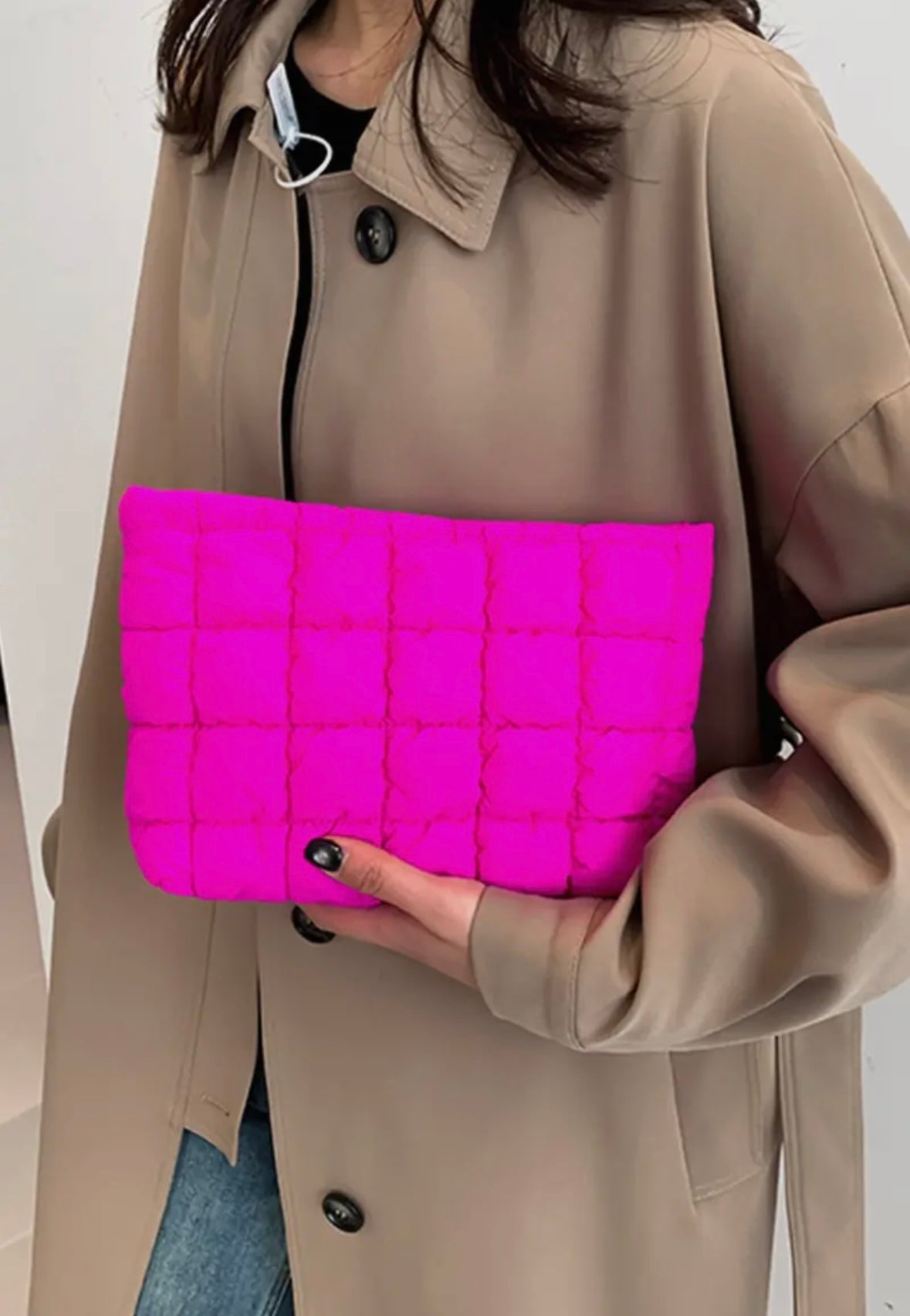 Hot Pink Quilted Pouch / Makeup Bag