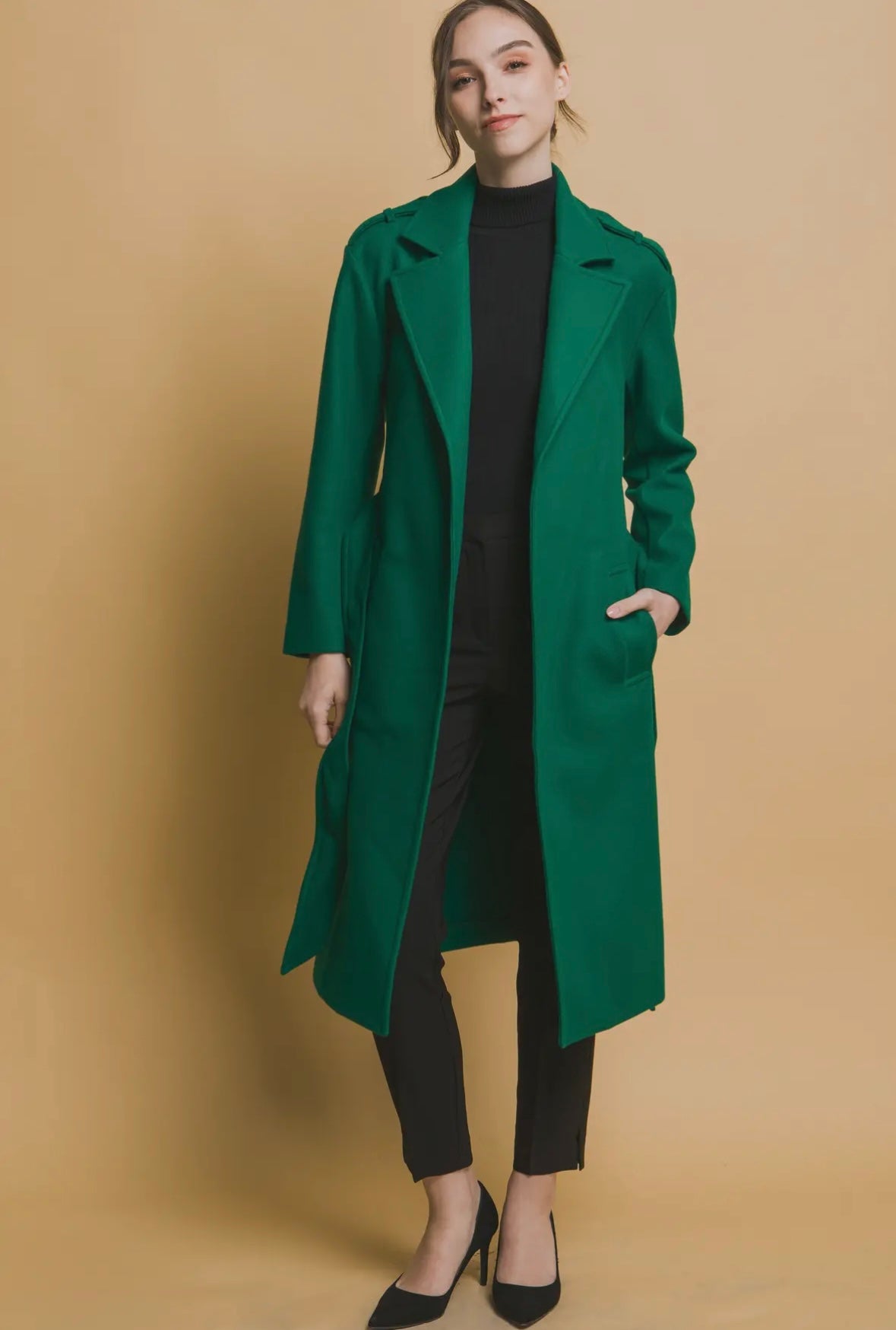 Green Belted Felt Coat