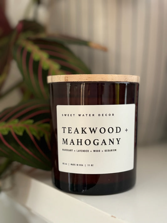 Teakwood + Mahogany Soy Candle, 11 oz