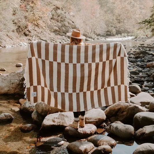 Handwoven Throw Blanket, Beige Stripe