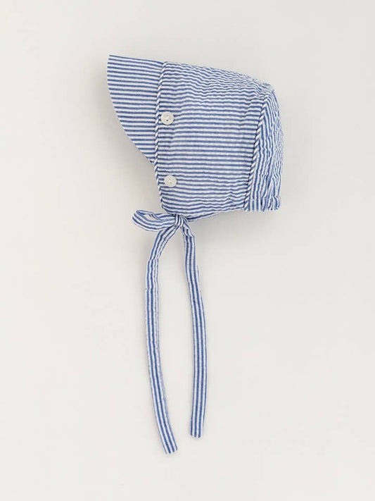 Navy Striped Seersucker Sun Hat - 25+ UPF