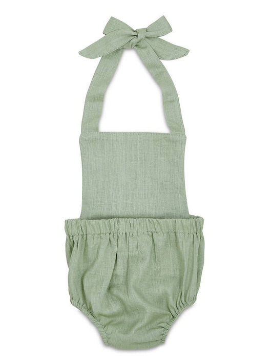 Sage Linen Cotton Blend Baby Romper